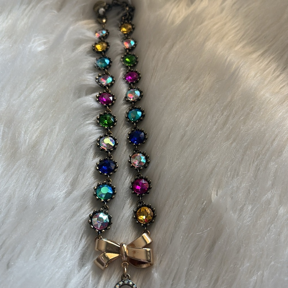 Betsey Johnson Multicolor Crystal Necklace with Gold Bow and Anchor - Picture 3 of 3